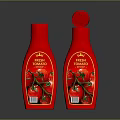 Two Red Premium Bottles With Fresh Pomegranate Label And Flower Design Accents