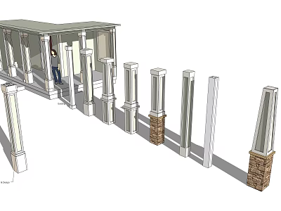 Different Styles of Architectural Columns with Diverse Materials and Design Details 3d model