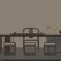 Minimalist Solid Wood Tea Table and Chairs with Tea Set Flower Vase and Twigs