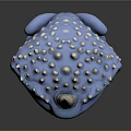 Game And Movie Character Blue Spiked Creature With Cone Shaped Horn And Large Teeth