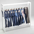Multiple Dark Blue Jeans With Tags Hanging On Transparent Display Rack 3d model
