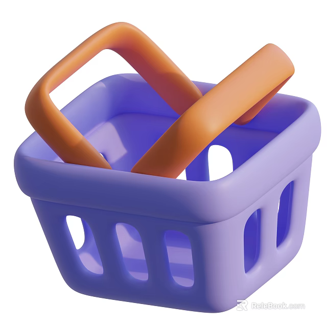 Durable Purple Plastic Commercial Shopping Basket with Orange Handles for Retail Stores 3d model 