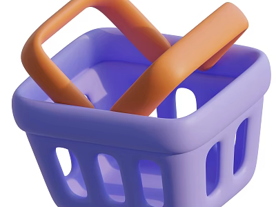Durable Purple Plastic Commercial Shopping Basket with Orange Handles for Retail Stores 3d model