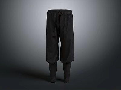 Black Linen Baggy Pants with Drawstring Waist and Tapered Ankle Design 3d model
