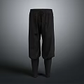 Black Linen Baggy Pants with Drawstring Waist and Tapered Ankle Design