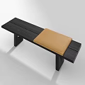 Modern Black Wooden Public Bench With Orange Cushion And Simple Design