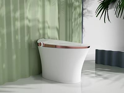 Sleek White Toilet With Modern Design Against Green Wall And Palm Leaf Shadow 3d model