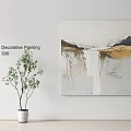 Modern Decorative Oil Painting Hanging On White Wall With Green Plant