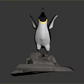 3D Penguin Model With Black White Body Yellow Neck Red Beak On Ice Like Base