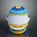 Car Racing Helmet Featuring Blue Yellow White Design Mild Seven Telemma Details