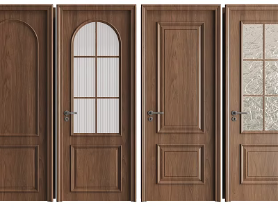 Wooden Hinged Doors With Various Designs Including Glass Panels And Paneled Styles 3d model