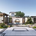 Traditional Chinese Courtyard Garden Design With Circular Archway Stone Pavement And Water Feature