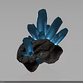 Glowing Blue Crystal Cluster With Rock Base On Dark Background 3d model