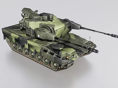 Military Armored Battle Tank With Camouflage Paint Main Gun Turret And Track System 3d model