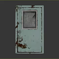 Rusted Teal Metal Door With Small Window And Vintage Distressed Details