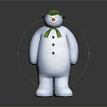Festive White Snowman Ornament With Green Hat Scarf And Black Buttons