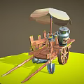 Rustic Wooden Cart Featuring Umbrella Milk Can Shovel And Wooden Wheel