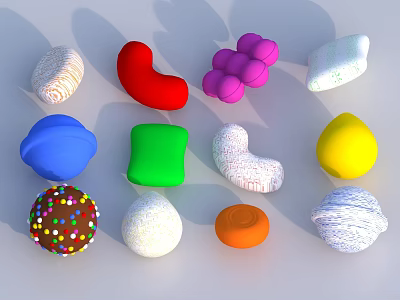 Various Colorful Shaped Soft Candy Items With Different Textures And Patterns 3d model