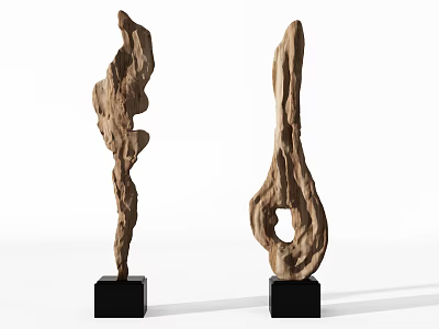 Wooden Decorative Ornament Set With Irregular Shape And Black Square Base For Home Accent 3d model