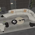 Modern Curved White Sofa And Round Coffee Table With Accent Pillows In Modern Living Room