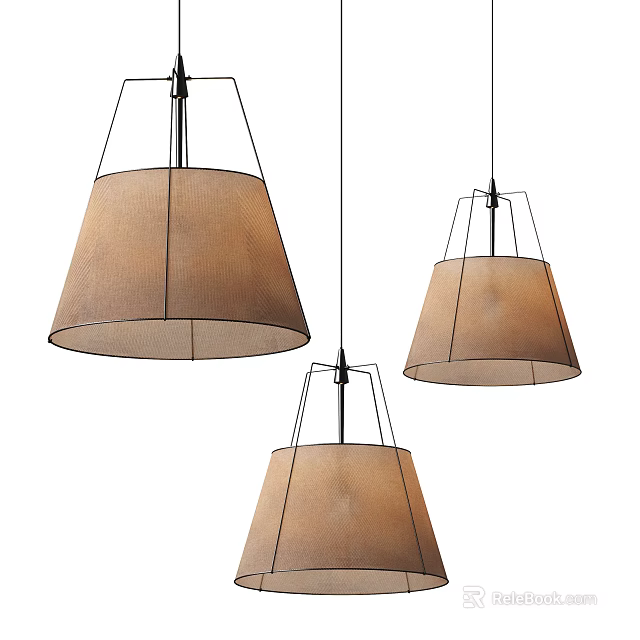 Modern Hanging Pendant Lights With Linen Shade And Metal Frame Design Set Of Three 3d model 
