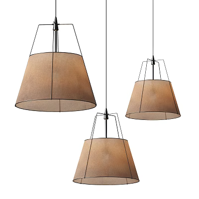 Modern Hanging Pendant Lights With Linen Shade And Metal Frame Design Set Of Three 3d model