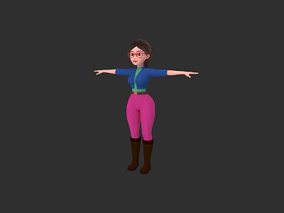 A Woman Wearing Glasses Blue Top Green Belt Pink Pants Brown Boots With Arms Outstretched 3d model