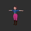 A Woman Wearing Glasses Blue Top Green Belt Pink Pants Brown Boots With Arms Outstretched