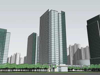 Modern High Rise Office Building With Glass Curtain Wall Cityscape And Surrounding Trees 3d model