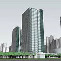 Modern High Rise Office Building With Glass Curtain Wall Cityscape And Surrounding Trees