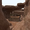 Stunning Red Rock Natural Arch Landscape with Serene Pond and Rocky Cliffs
