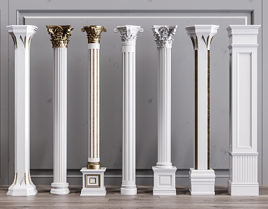 European Roman column gypsum column tracing gold column combination 3d model