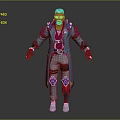 Game and Movie Character With Blue Purple Coat Short Gray Hair Glasses White Pants Sneakers