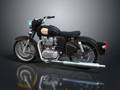 Vintage Black Motorcycle Classic Design With Chrome Exhaust And Leather Seat 3d model