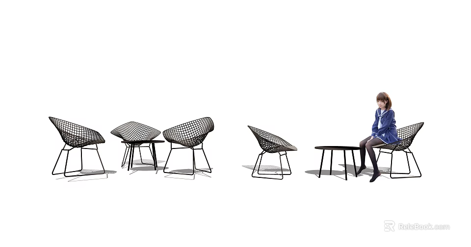 Modern Black Mesh Table And Chair Set With Metal Frame Design For Home 3d model 