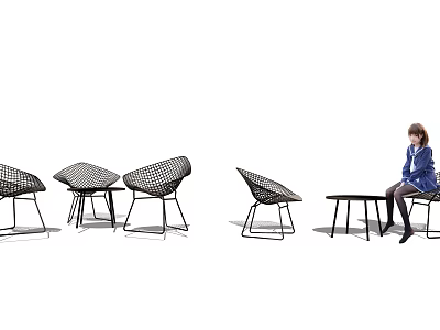 Modern Black Mesh Table And Chair Set With Metal Frame Design For Home 3d model