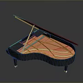 Black Grand Piano Furniture With Open Lid Red Interior And White Support Legs