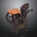 Vintage Manual Kitchen Tool With Wooden Platform Metal Frame And Large Wheel Retro Household Model