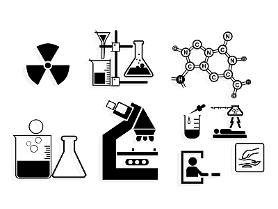 Science Laboratory Experiment Themed Wall Decor with Flasks Microscope and Molecule Designs 3d model