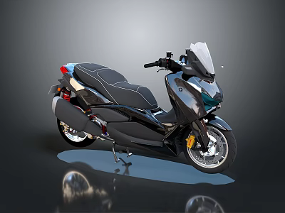Sleek Modern Dark Colored Motorcycle With Windshield Dual Seat And Alloy Wheels 3d model