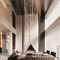 Duplex Living Room With High Ceiling Chandelier Fireplace And Modern Interior Design