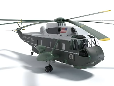 Green Military Transport Helicopter With Twin Rotor US Flag And Fuselage Design Features 3d model