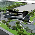 Modern Sales Office Building Design With Curved Roof Landscaped Gardens And Water Features