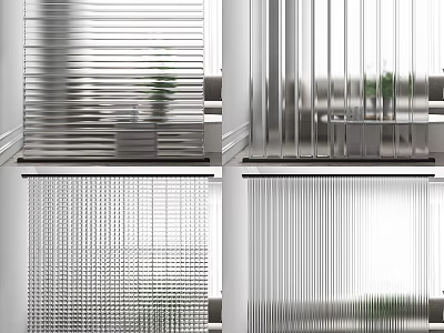 Modern Room Dividers with Vertical Slats Frosted Glass and Grid Designs for Home Interior 3d model