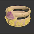 Stacked Rose Gold Rings With Pink Triangular Gemstone Daisy Decorations And Small Green Accent Gem