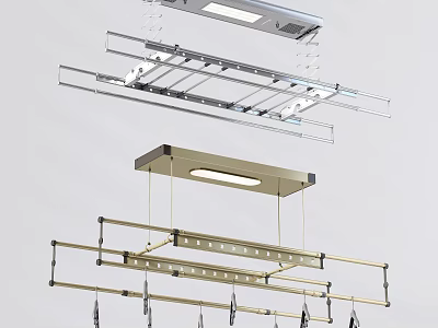 Modern Ceiling Mounted Clothes Drying Rack With LED Light And Metal Frame 3d model