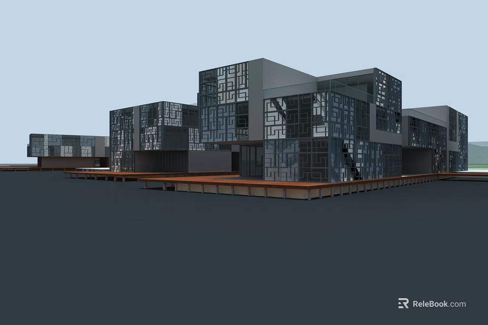 Contemporary Office Building With Glass Facade And Geometric Multi Block Structure 3d model