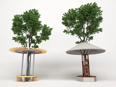 Outdoor Chair With Wooden Canopy Shade Under Tree For Garden Rest Area 3d model
