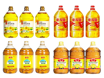 Various Edible Oil Bottles Including Sunflower And Rapeseed Varieties From Jinlongyu Brand 3d model