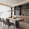 Modern Restaurant Interior With Marble Dining Table Black Brown Chairs And Pendant Lights